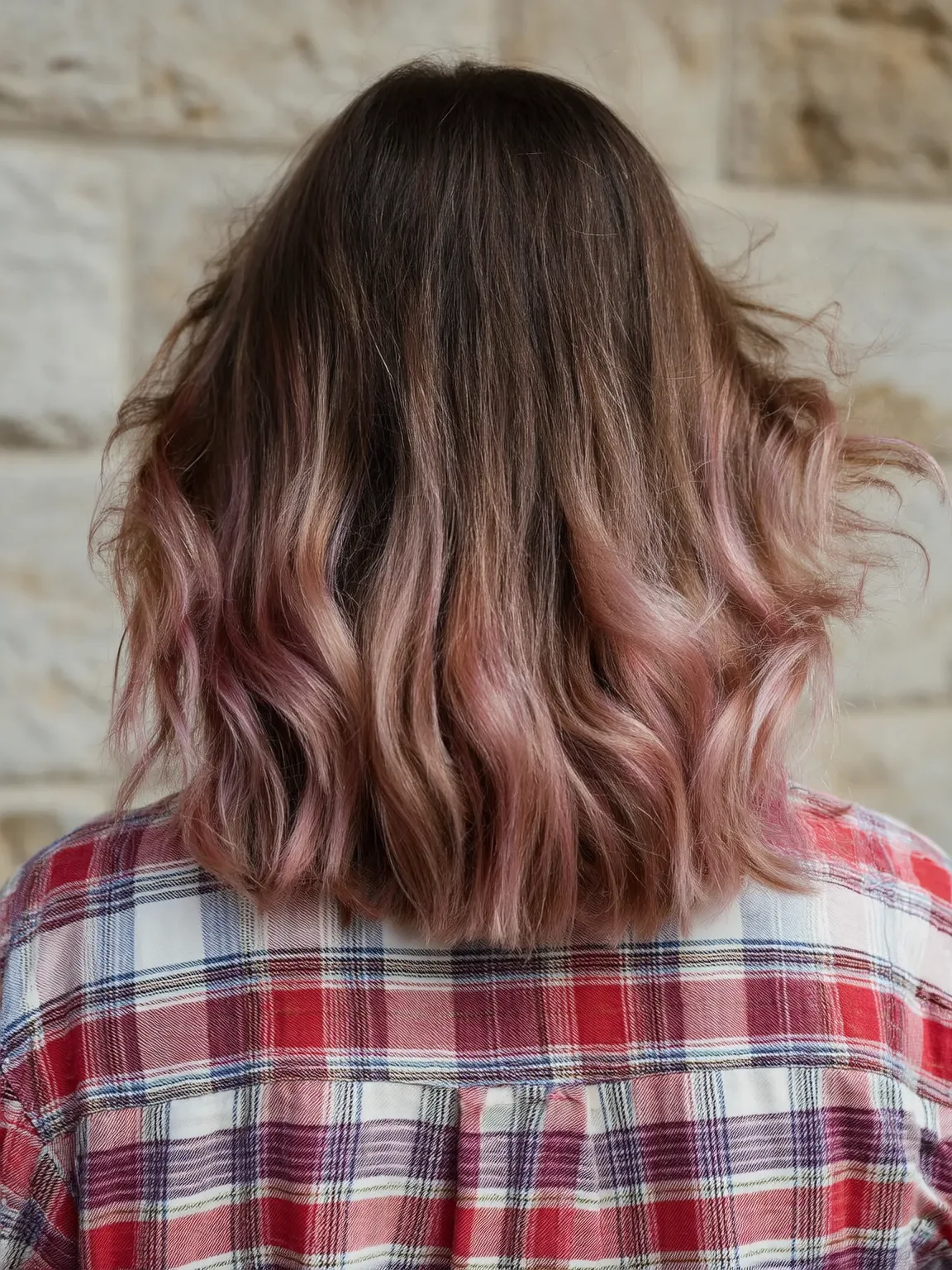 Soft Rose Brown Wavy Long Bob